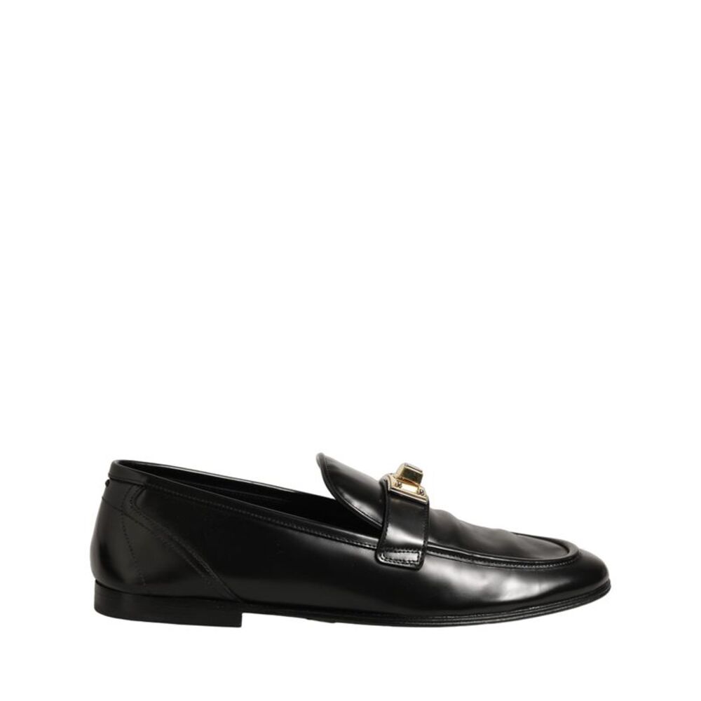 Dolce & Gabbana Black Leather Logo Plaque Men Loafers Men's Shoes